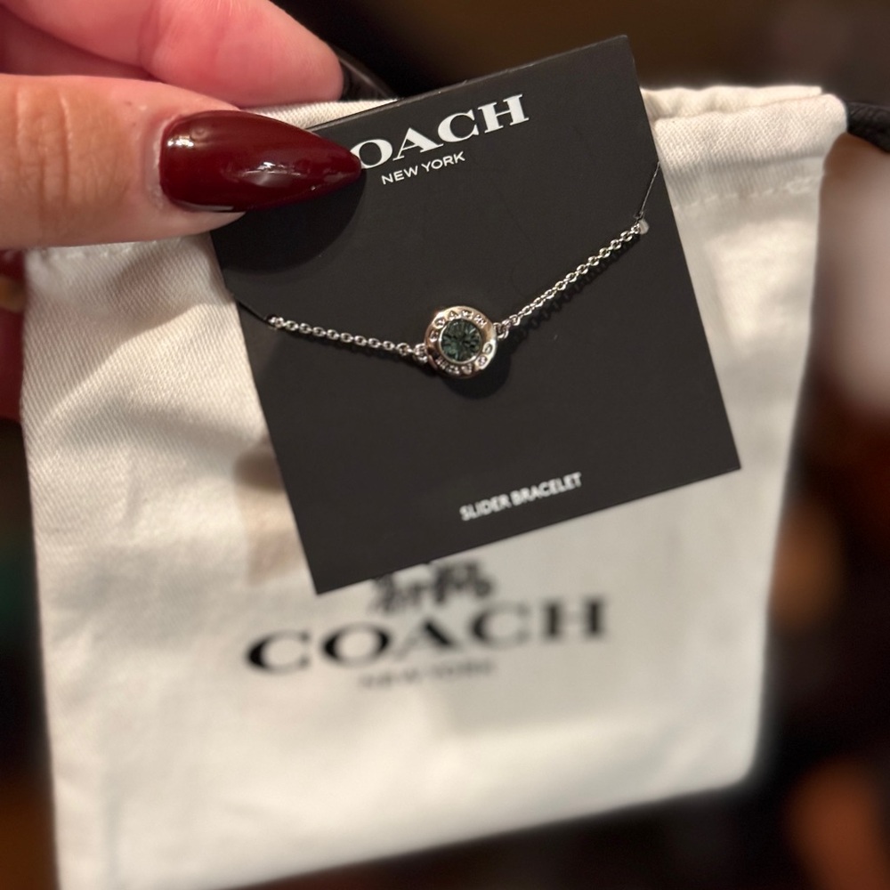 NEW‼️ COACH open circle Blue Gemstone Silver slider adjustable bracelet! - Picture 2 of 15